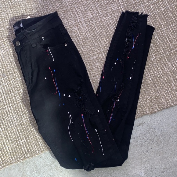 Black Blue Topic Pants w/ Paint - Picture 1 of 11